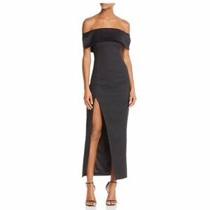 Stylestalker Black Off the Shoulder Fold-Over Gown with High Slit